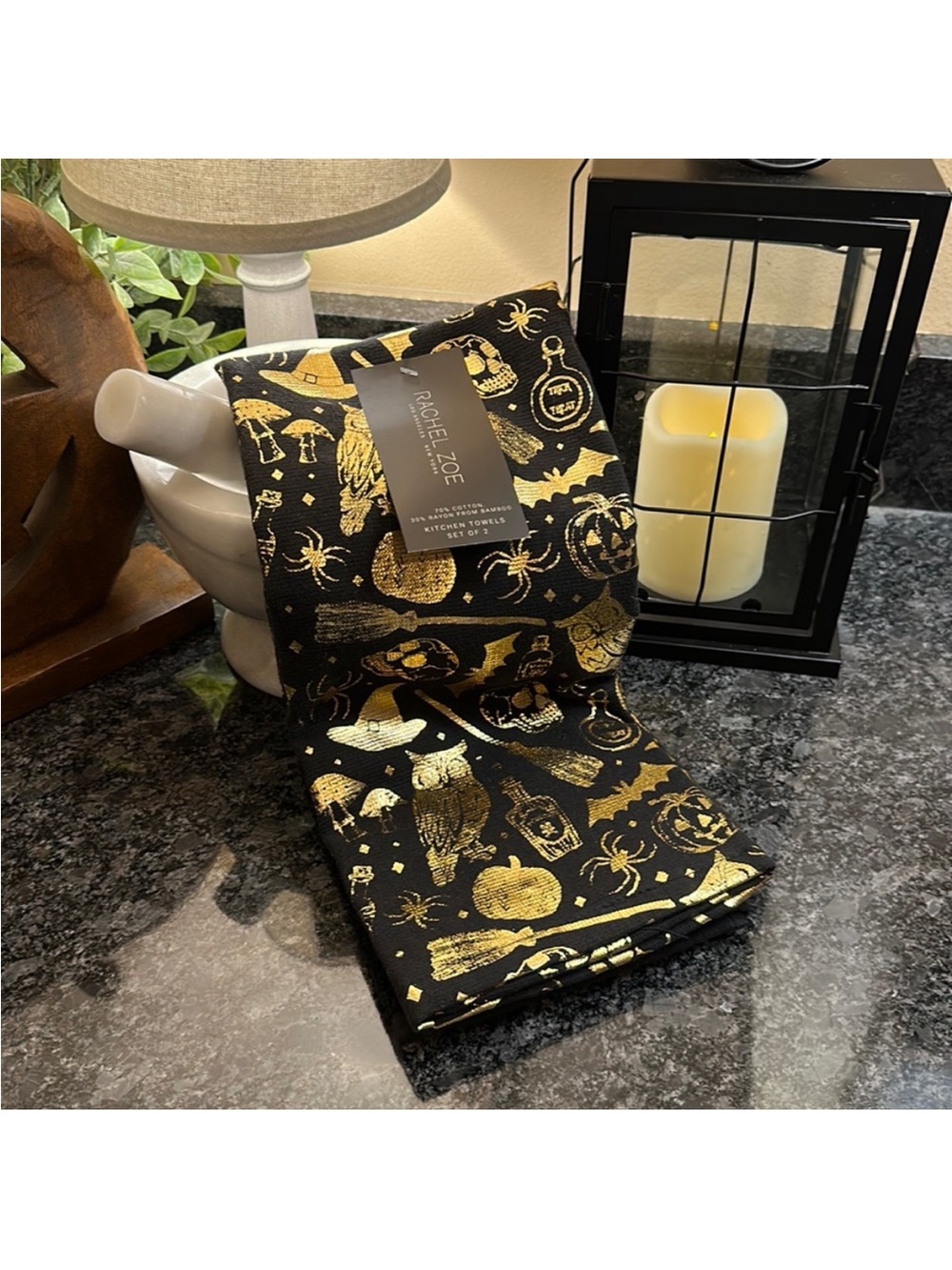 Rachel Zoe Black and Gold Halloween-Themed Kitchen Towel